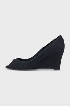 Black open-toe wedge shoes