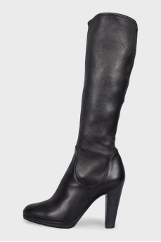 Black leather boots with block heels
