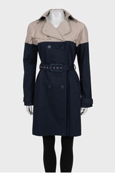 Two-tone trench coat with belt