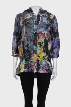 Floral print zip-up windbreaker