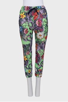 Floral print drawstring trousers