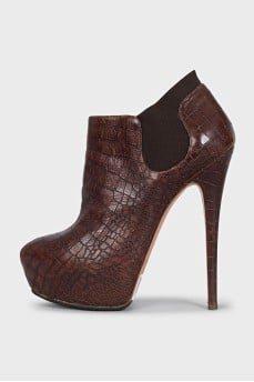 Embossed leather ankle boots with heels