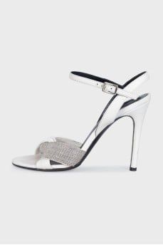 Leather heeled sandals with silver embellishments