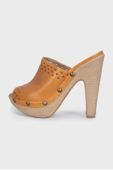 Leather open-toe mules