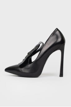 Eros stiletto heels with branded embossed face and tag