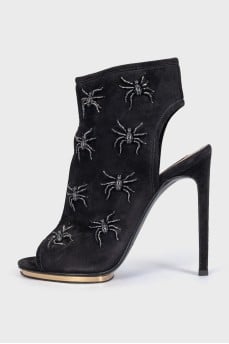 Suede ankle boots with open heel and toe