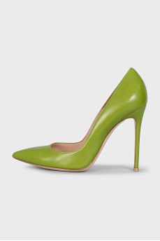 Green leather pumps