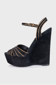Black suede wedge sandals