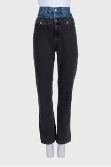 Two-tone jeans with double belt