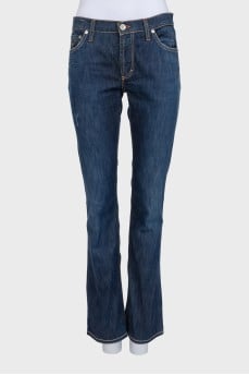 Blue low-rise flared jeans