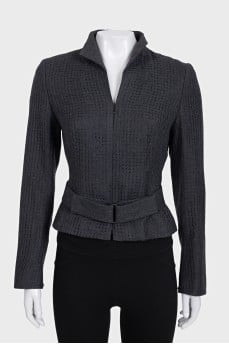 Cropped wool jacket with belt
