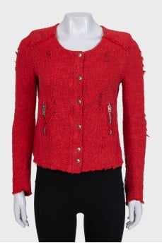 Red cropped zip-up jacket