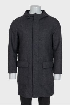 Men's straight-cut coat with a zipper and buttons