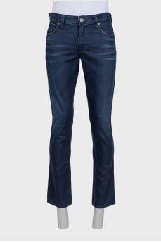 Men's dark blue jeans with decoration