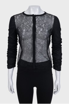 Black translucent cardigan with lace