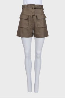 Green lambskin shorts