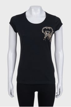 Straight-cut T-shirt decorated with crystals