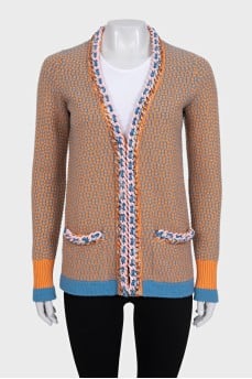 Cashmere check cardigan
