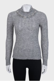 Gray alpaca jumper with rhinestones