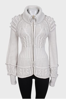 Fitted wool cardigan with zip