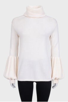 White sweater with puff sleeves