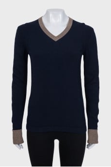 Pullover with contrasting buttoned cuffs