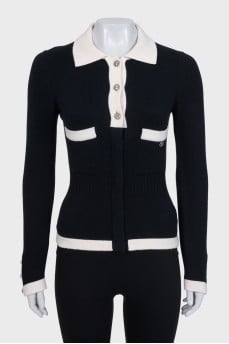 Black cashmere cardigan with white inserts
