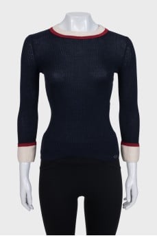 Fitted long sleeve cashmere and silk top