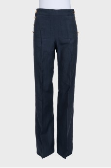 Linen trousers with buttons on the sides