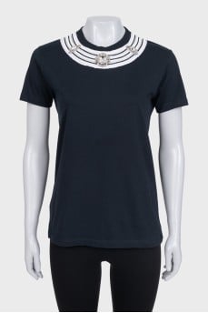 Black T-shirt with crystals and rhinestones