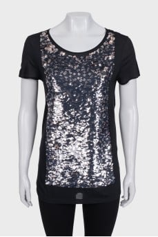 Black T-shirt decorated with sequins