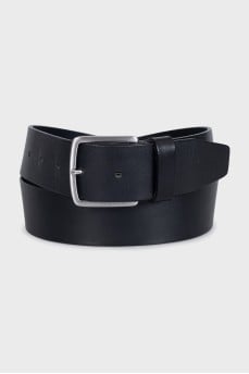 Men's black leather belt with a silver buckle