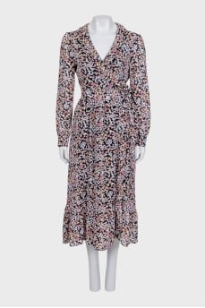 Floral print wrap dress with ruffles