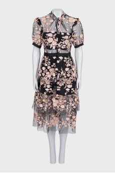 Dress with mesh and sequins