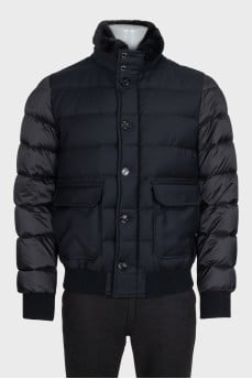 Men's black jacket with a fur collar
