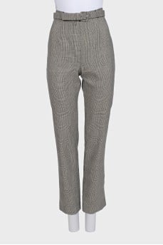 Checkered wool trousers with belt