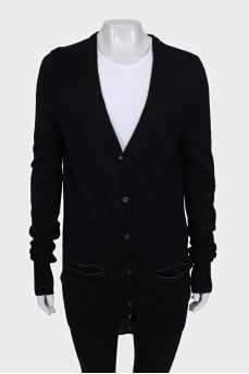 Long black wool cardigan