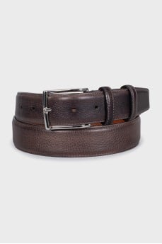 Men's brown leather belt with embossing