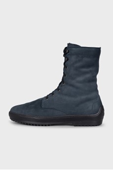 Men's insulated blue leather boots