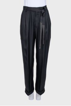 Silk straight-leg trousers with a belt