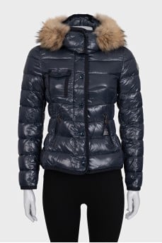 Blue jacket with a removable hood
