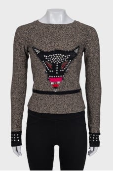Brown jumper with rhinestones