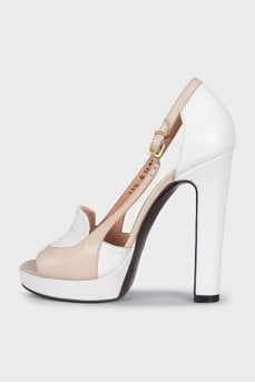 White leather heeled sandals
