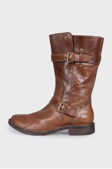 Brown leather cropped boots