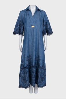 Denim maxi dress with embroidery