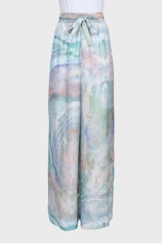 Silk wide-leg trousers with tag