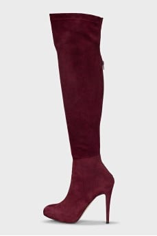 Burgundy suede over-the-knee boots