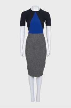 Wool and silk dress with inserts