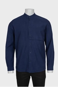 Men's blue straight-cut button-down shirt