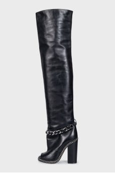 Leather open-toe over-the-knee boots